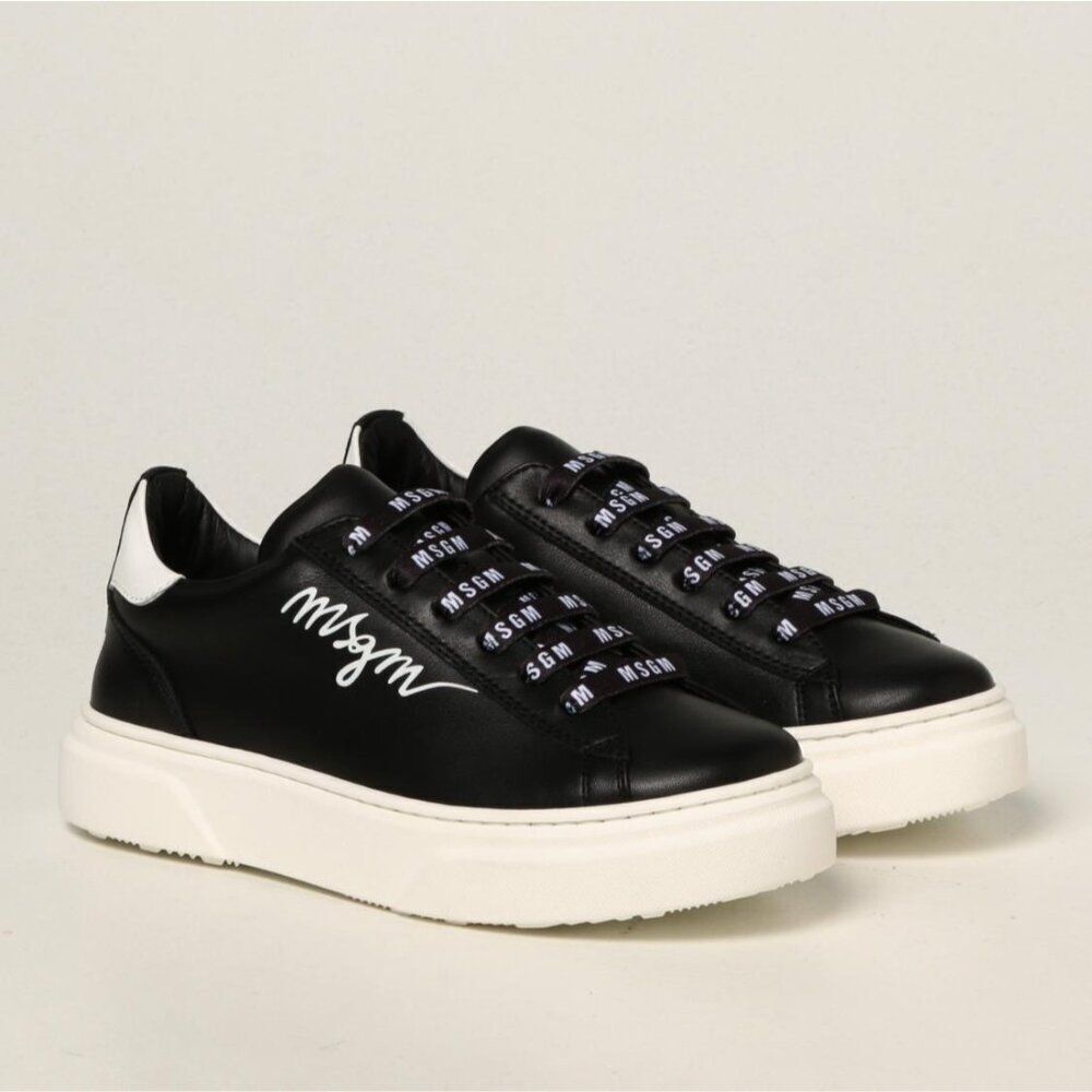 MSGM Kids $235 Leather Logo Low Top Lace Up Sneakers Size EU 27 US 10